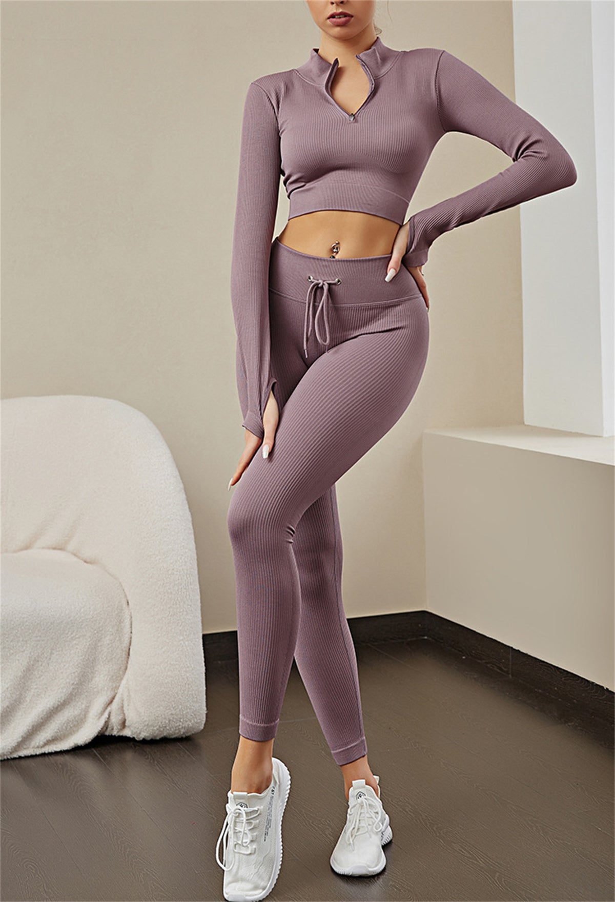 Seamless Yoga Suit Long Sleeved Zipper Tight-fitting Suit Women Fitness Running Yoga Two-piece Set