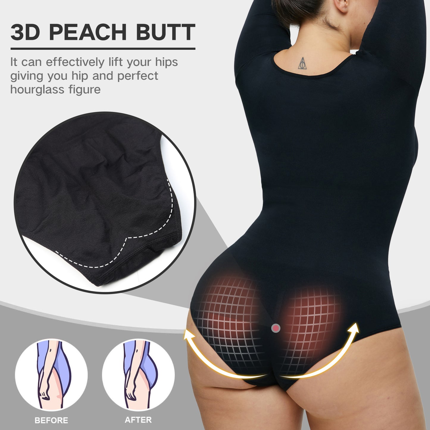 Plus Size Bodysuit Women Shapewear Long Sleeved Corset One-piece Underwear Seamless Bodysuit