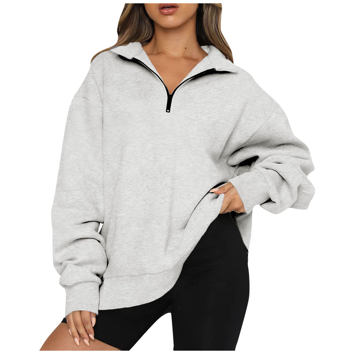 Sweatshirt Women Plus Size Casual Half Zipper Pullover Solid Color Hoodie Long Sleeved Sports Sweatshirt