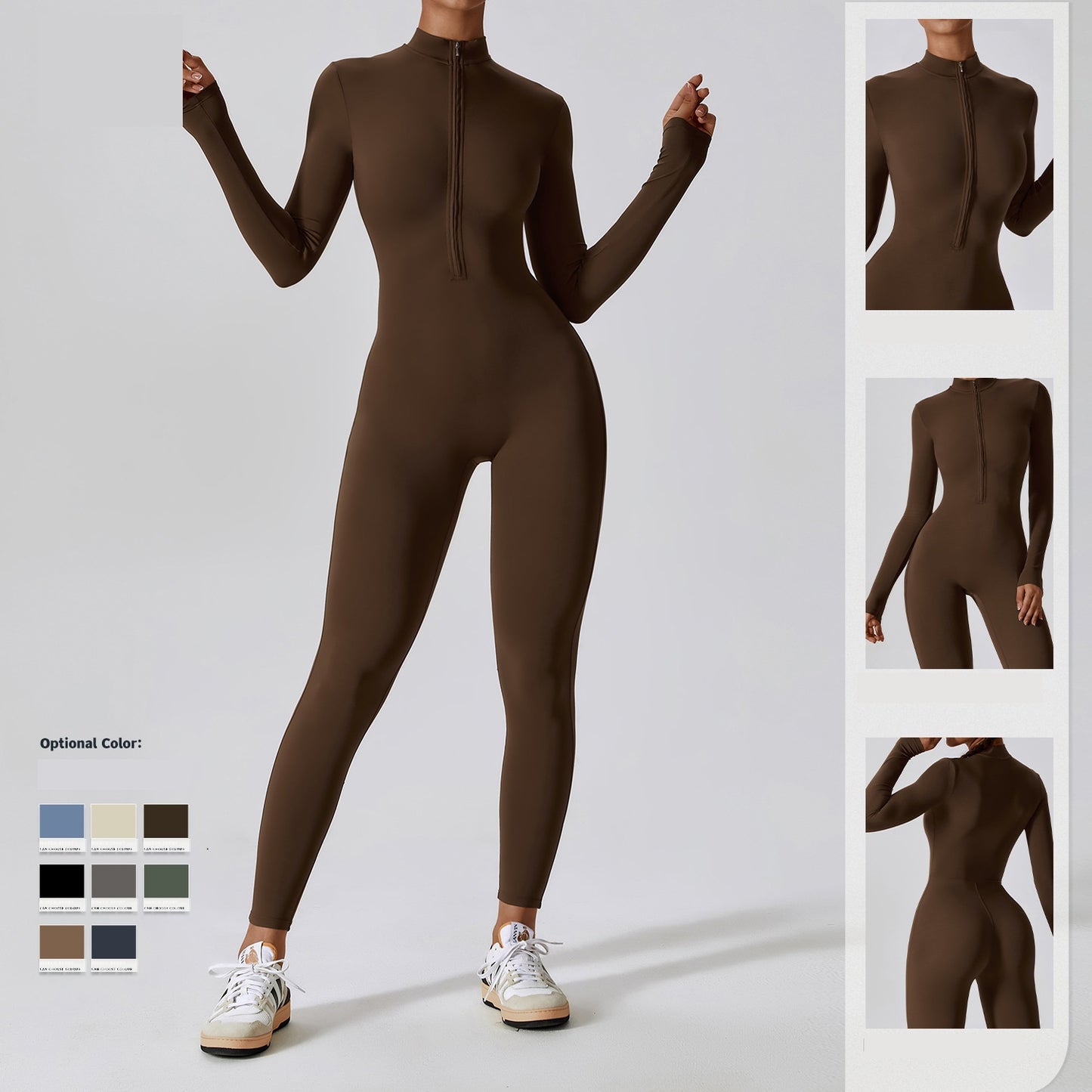 Bodysuit Women Jumpsuit Zipper Long Sleeved Solid Color One-piece Suit Yoga Sports Tight Fitting Breathable Jumpsuit