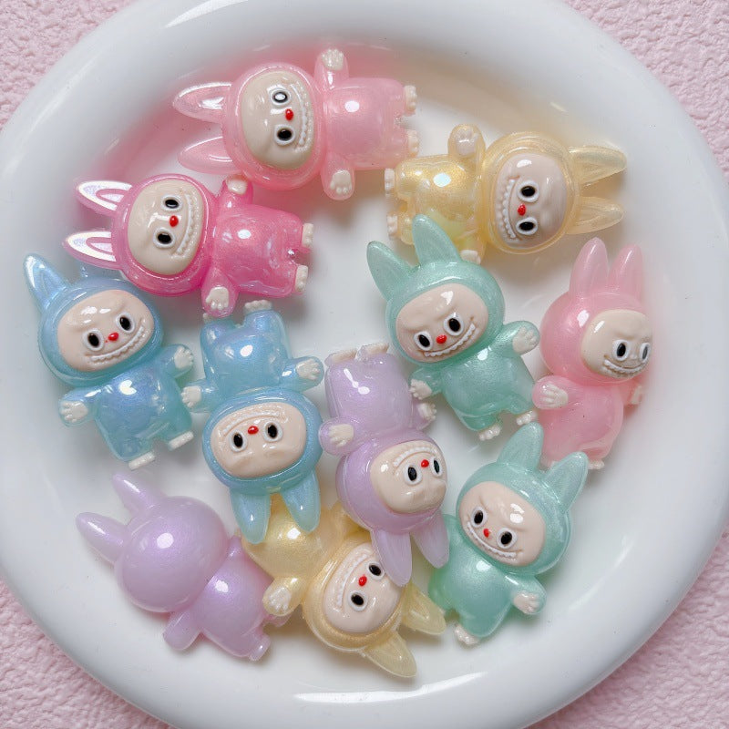 Labubu Cute Cartoon Fine Shining Night Light Straight hole Bead Loose Bead DIY Mobile Phone Chain Material Jewelry Accessories