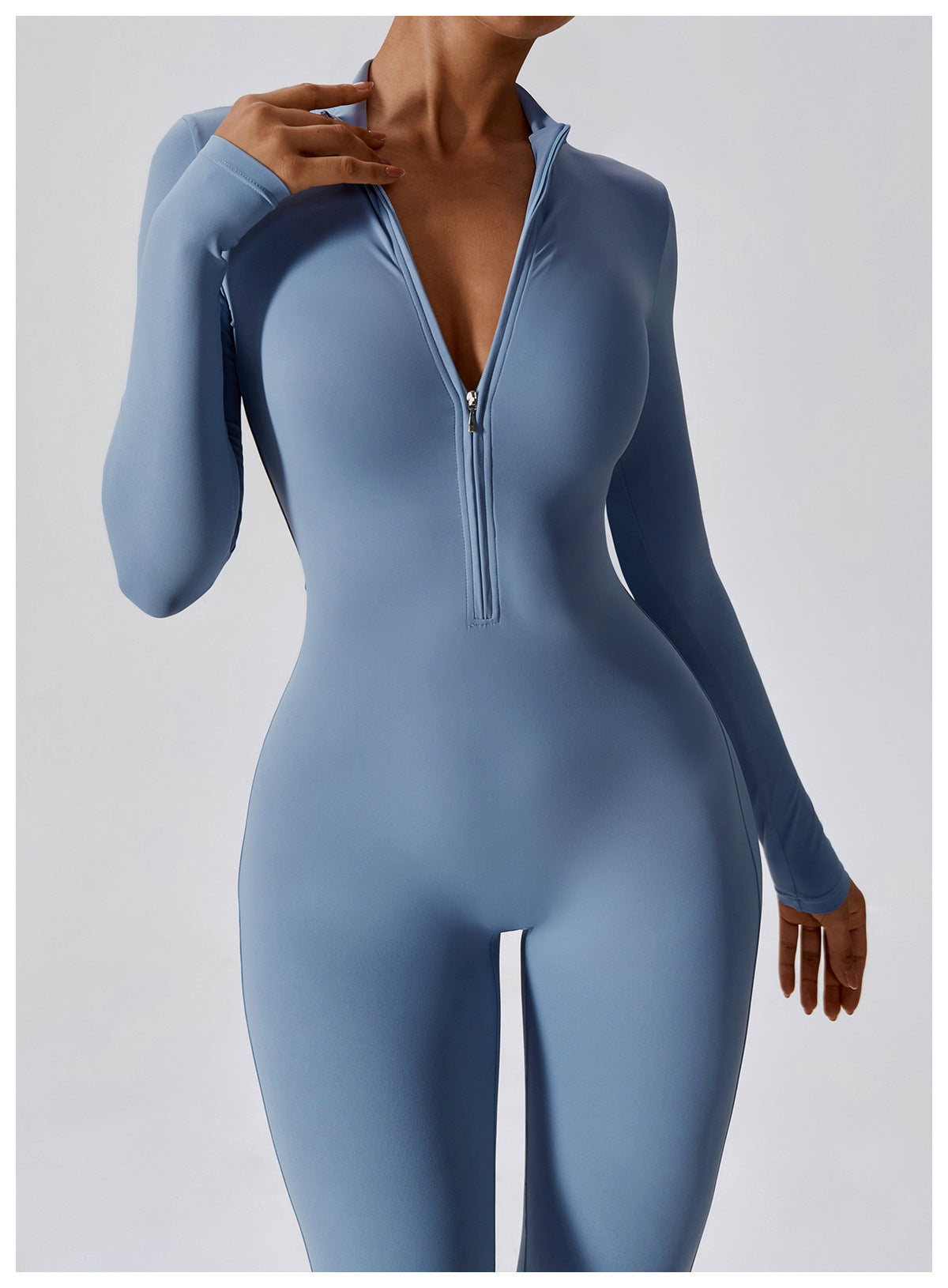Bodysuit Women Jumpsuit Zipper Long Sleeved Solid Color One-piece Suit Yoga Sports Tight Fitting Breathable Jumpsuit