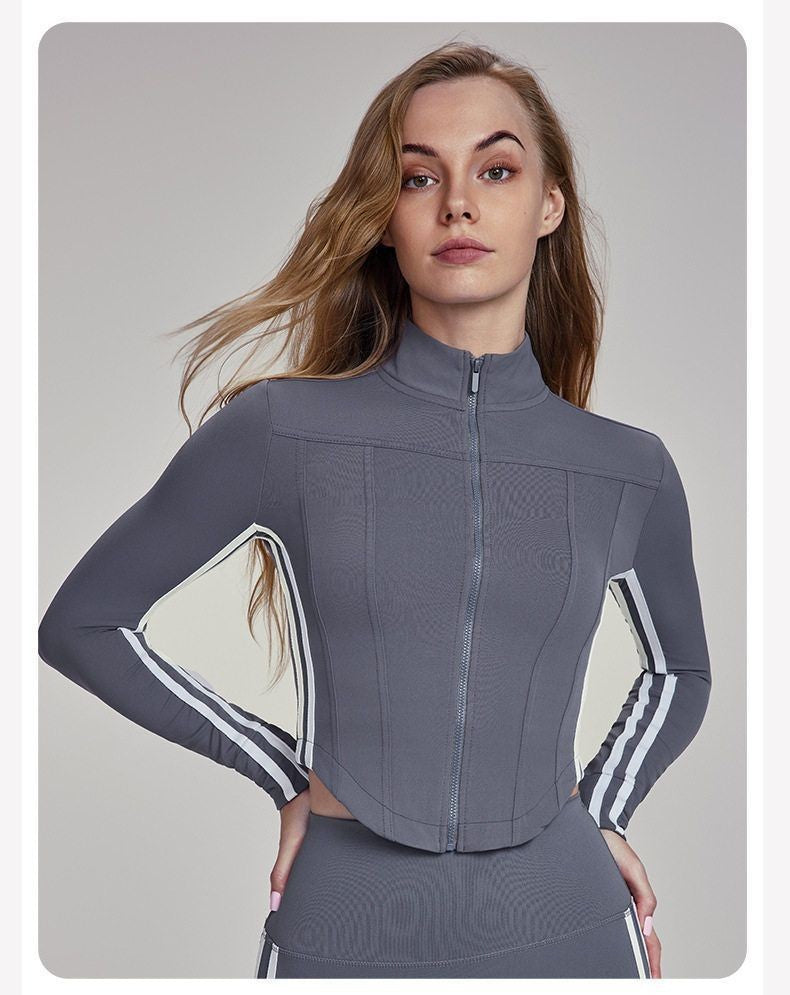 Stand Up Collar Women Yoga Suit Zipper Slim Fit High Casual Sports Outdoor Running Fitness Suit