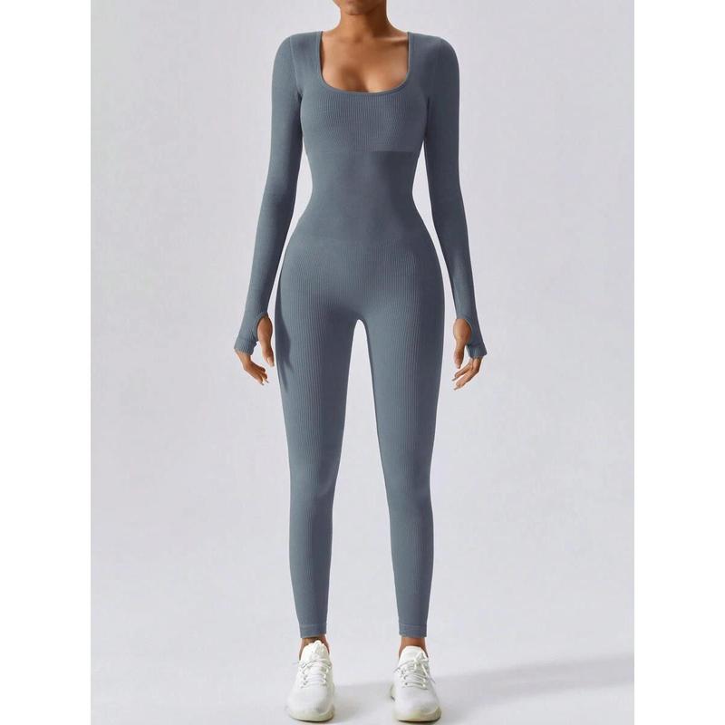 Bodysuit Women Seamless Jumpsuit Long Sleeved Pants Yoga Fitness One-piece Suit High Waist Hip Lifting Jumpsuit