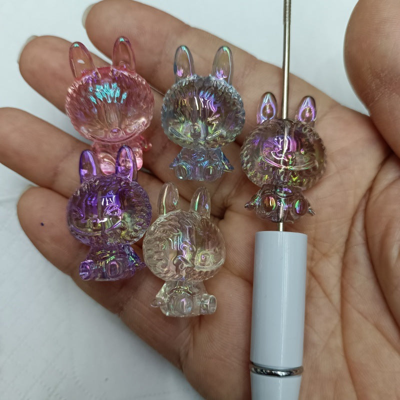 Labubu Cute Cartoon Transparent 3D Bead DIY Bead String Pen Phone Chain Jewelry Accessories