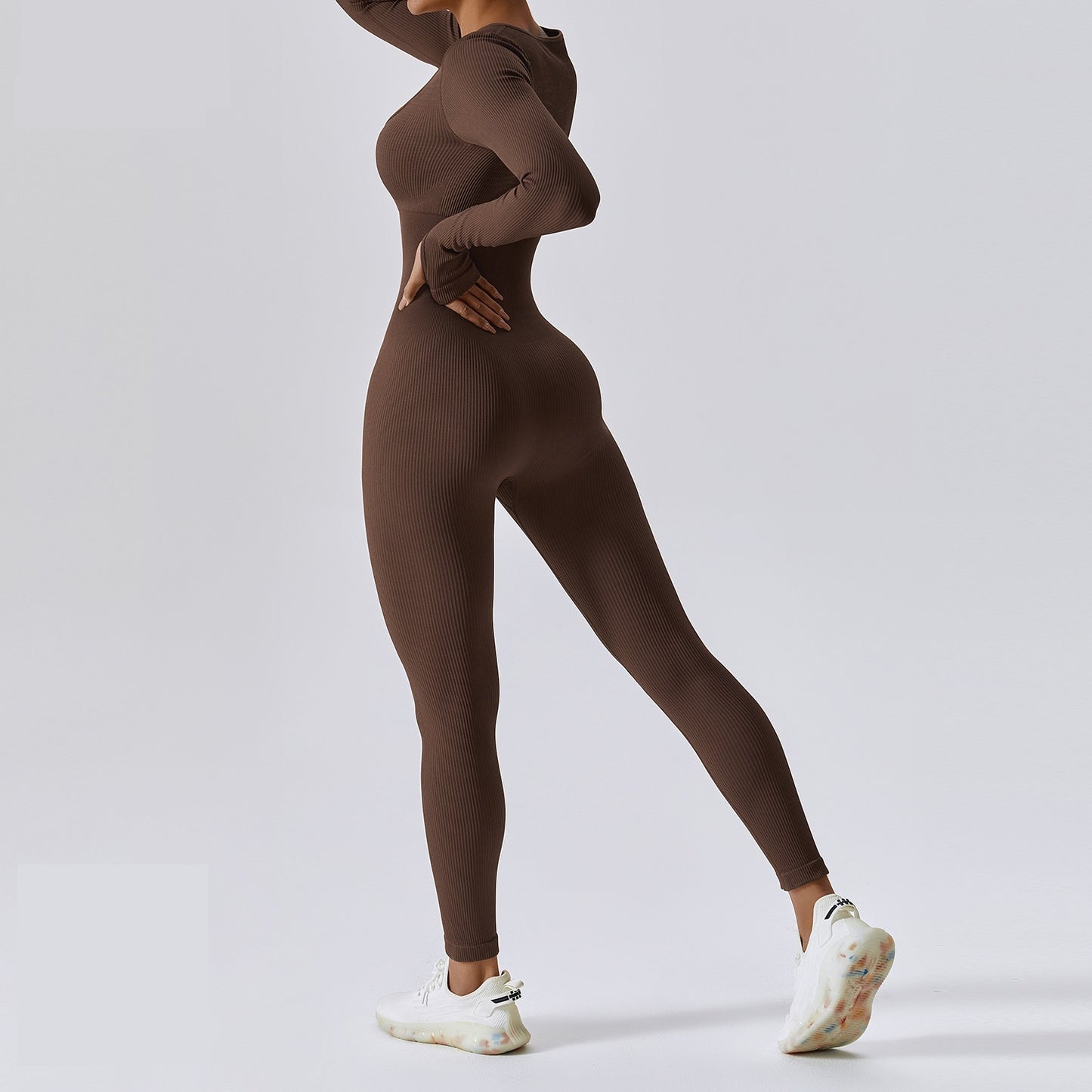 Bodysuit Women Seamless Jumpsuit Long Sleeved Pants Yoga Fitness One-piece Suit High Waist Hip Lifting Jumpsuit