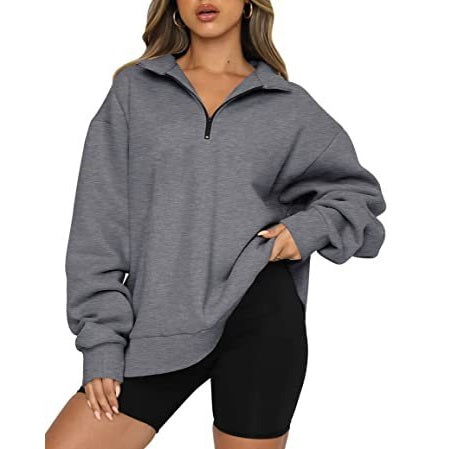 Sweatshirt Women Plus Size Casual Half Zipper Pullover Solid Color Hoodie Long Sleeved Sports Sweatshirt