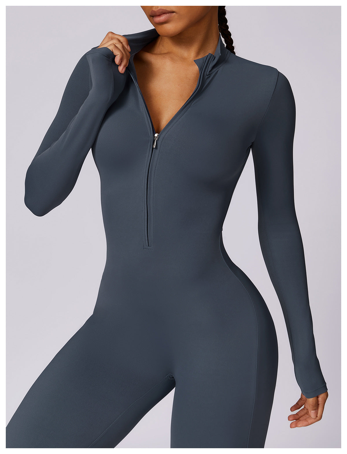 Bodysuit Women Jumpsuit Zipper Long Sleeved Solid Color One-piece Suit Yoga Sports Tight Fitting Breathable Jumpsuit