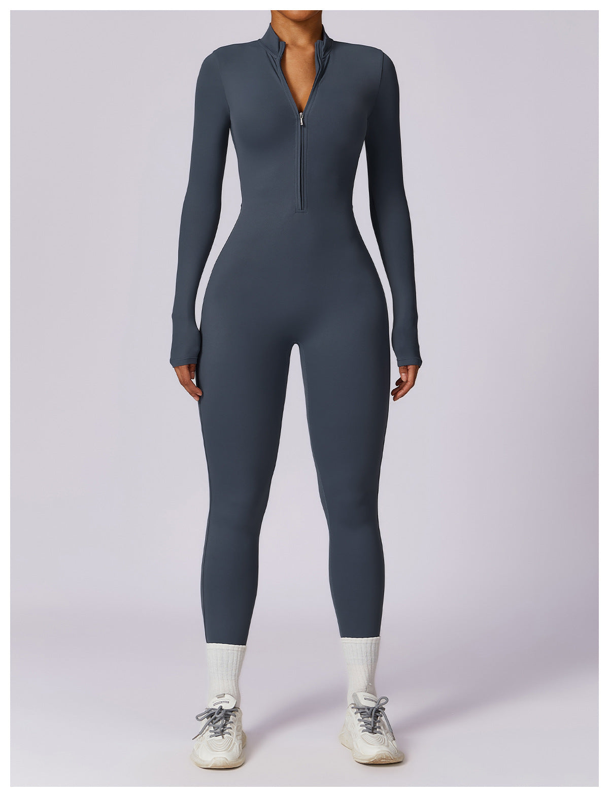 Bodysuit Women Jumpsuit Zipper Long Sleeved Solid Color One-piece Suit Yoga Sports Tight Fitting Breathable Jumpsuit