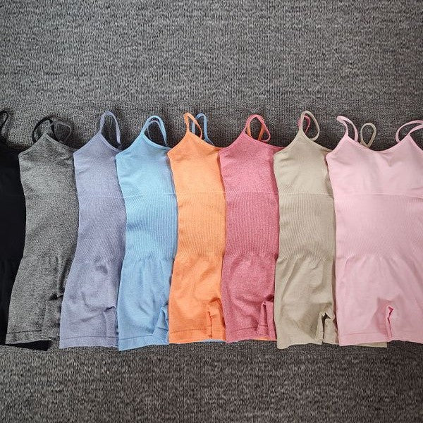 Women Seamless Jumpsuit Tight Fitting Hip Lifting Jumpsuit Shorts Yoga Sports Gym Sleeveless Jumpsuit