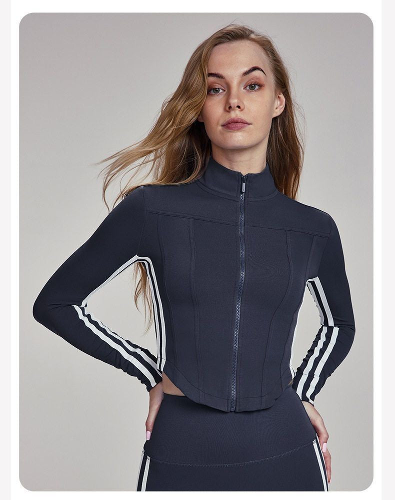 Stand Up Collar Women Yoga Suit Zipper Slim Fit High Casual Sports Outdoor Running Fitness Suit