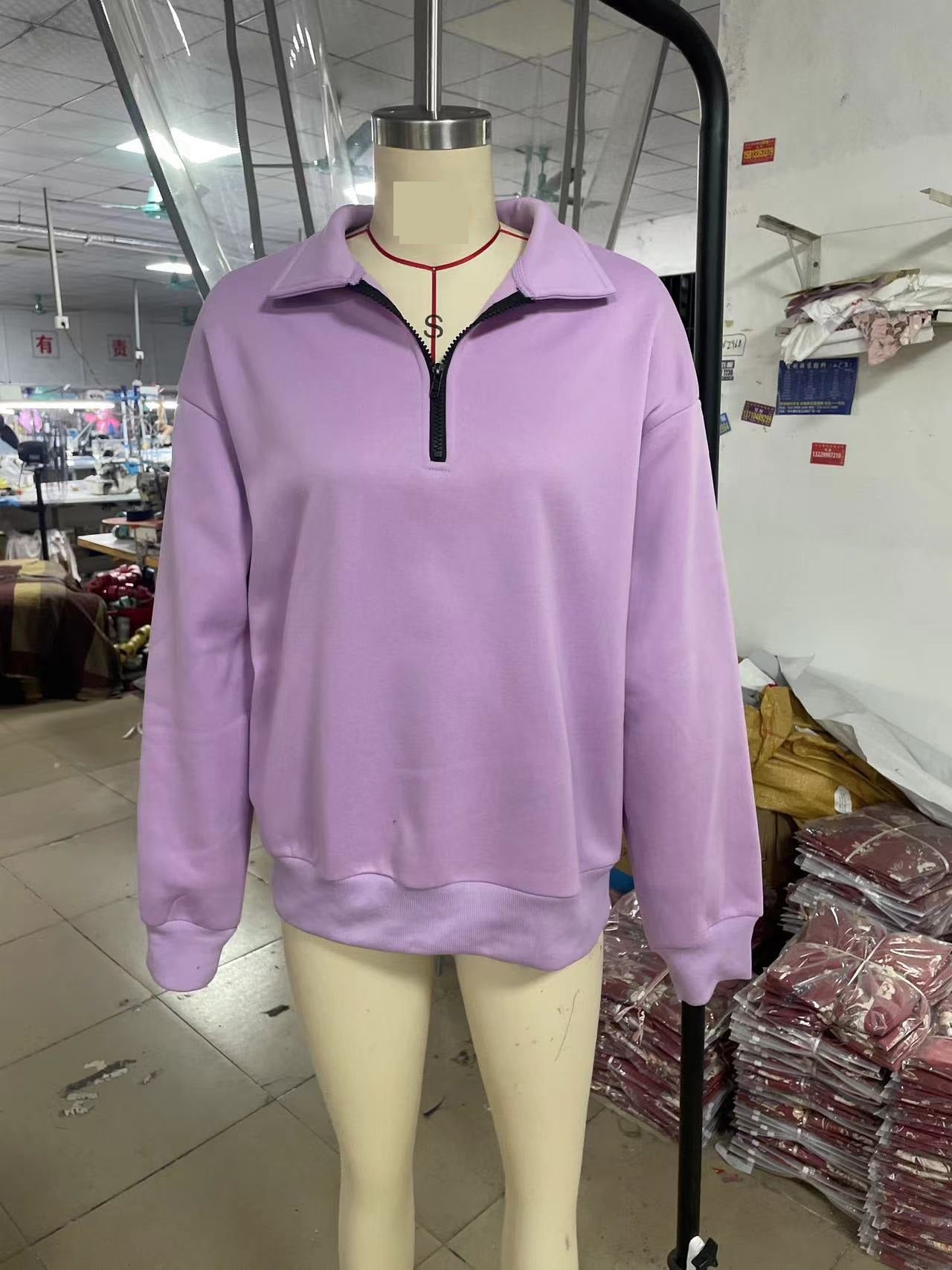 Sweatshirt Women Plus Size Casual Half Zipper Pullover Solid Color Hoodie Long Sleeved Sports Sweatshirt