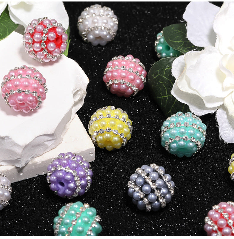 Bead New Candy Color Pearl Diamond Ball Water Diamond Chain Straight Hole Bead DIY Phone Chain Bead Pen Accessories
