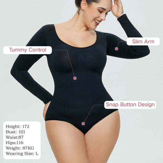 Plus Size Bodysuit Women Shapewear Long Sleeved Corset One-piece Underwear Seamless Bodysuit