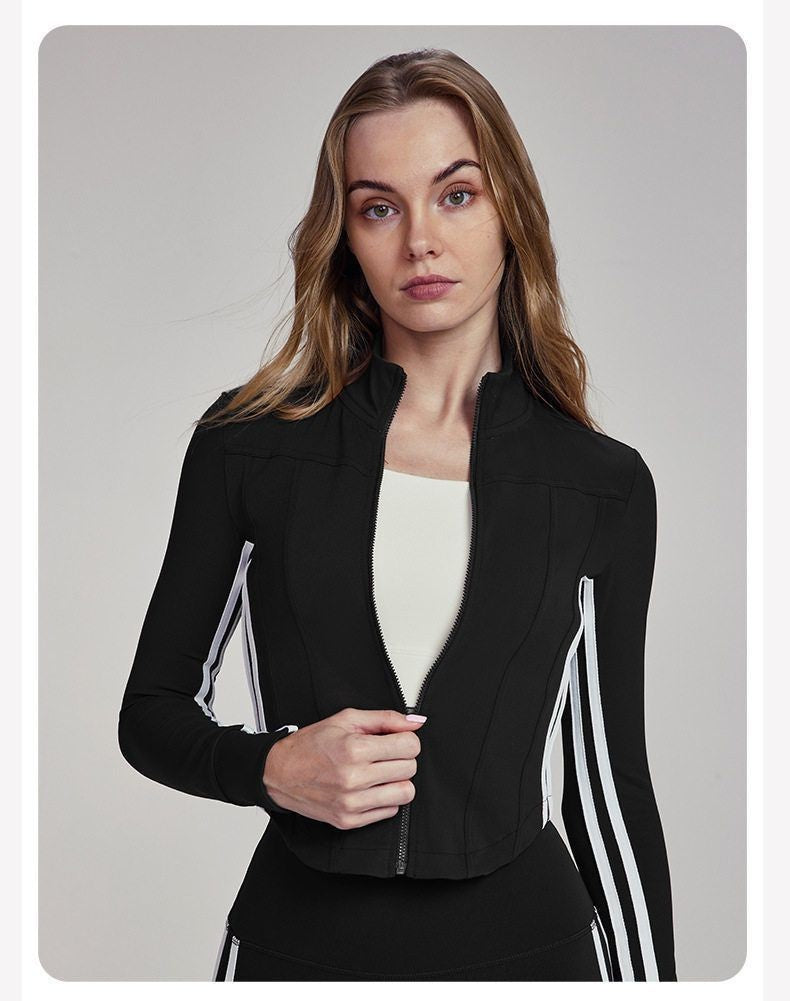 Stand Up Collar Women Yoga Suit Zipper Slim Fit High Casual Sports Outdoor Running Fitness Suit