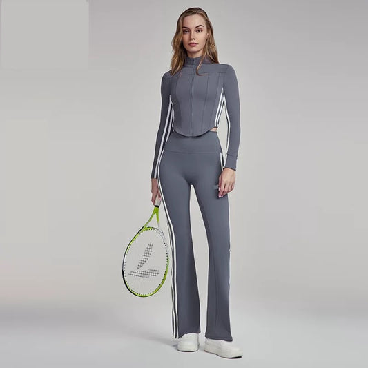 Stand Up Collar Women Yoga Suit Zipper Slim Fit High Casual Sports Outdoor Running Fitness Suit