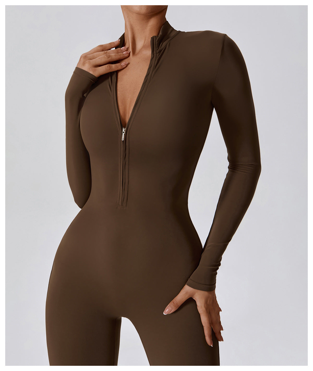 Bodysuit Women Jumpsuit Zipper Long Sleeved Solid Color One-piece Suit Yoga Sports Tight Fitting Breathable Jumpsuit