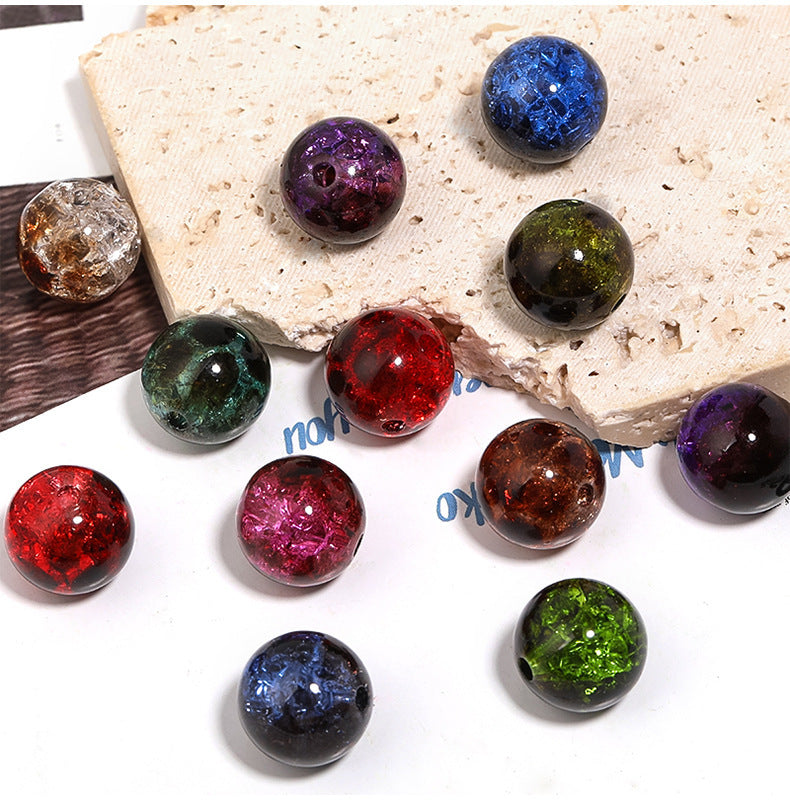 Bead Colored Ice Crack High Brightness Bead Acrylic Transparent Amber Burst Round Bead DIY Bracelet Keychain Loose Bead