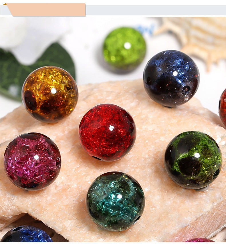Bead Colored Ice Crack High Brightness Bead Acrylic Transparent Amber Burst Round Bead DIY Bracelet Keychain Loose Bead