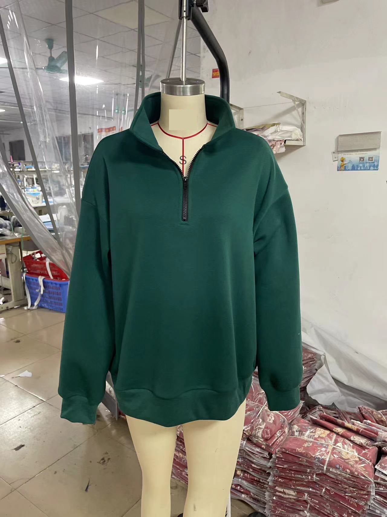 Sweatshirt Women Plus Size Casual Half Zipper Pullover Solid Color Hoodie Long Sleeved Sports Sweatshirt