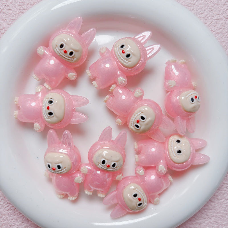 Labubu Cute Cartoon Fine Shining Night Light Straight hole Bead Loose Bead DIY Mobile Phone Chain Material Jewelry Accessories