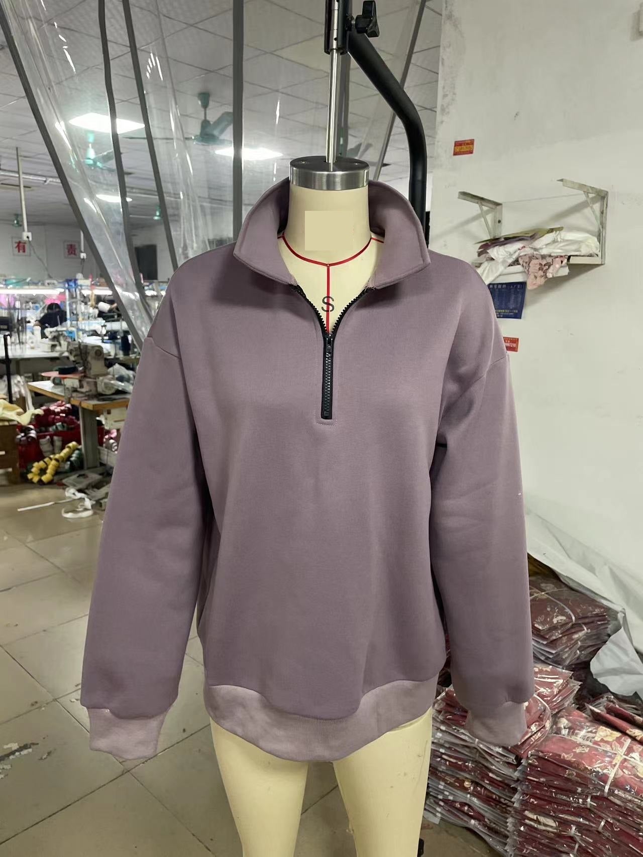 Sweatshirt Women Plus Size Casual Half Zipper Pullover Solid Color Hoodie Long Sleeved Sports Sweatshirt