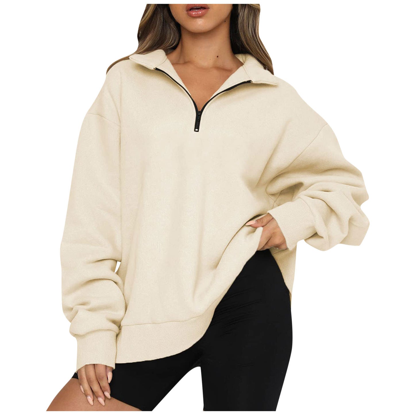 Sweatshirt Women Plus Size Casual Half Zipper Pullover Solid Color Hoodie Long Sleeved Sports Sweatshirt