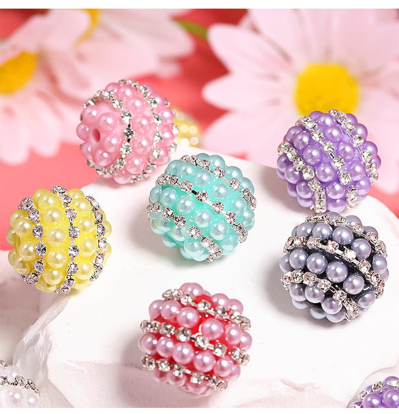 Bead New Candy Color Pearl Diamond Ball Water Diamond Chain Straight Hole Bead DIY Phone Chain Bead Pen Accessories