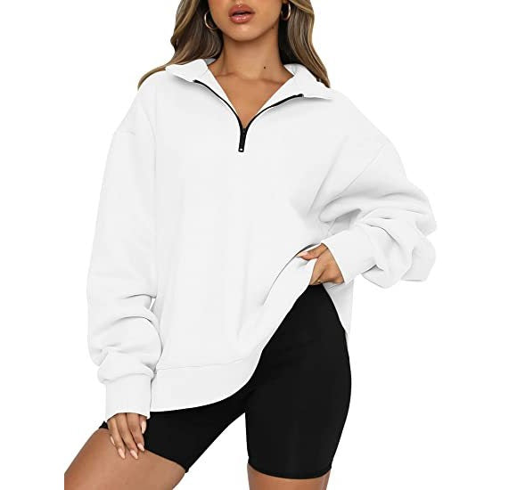 Sweatshirt Women Plus Size Casual Half Zipper Pullover Solid Color Hoodie Long Sleeved Sports Sweatshirt