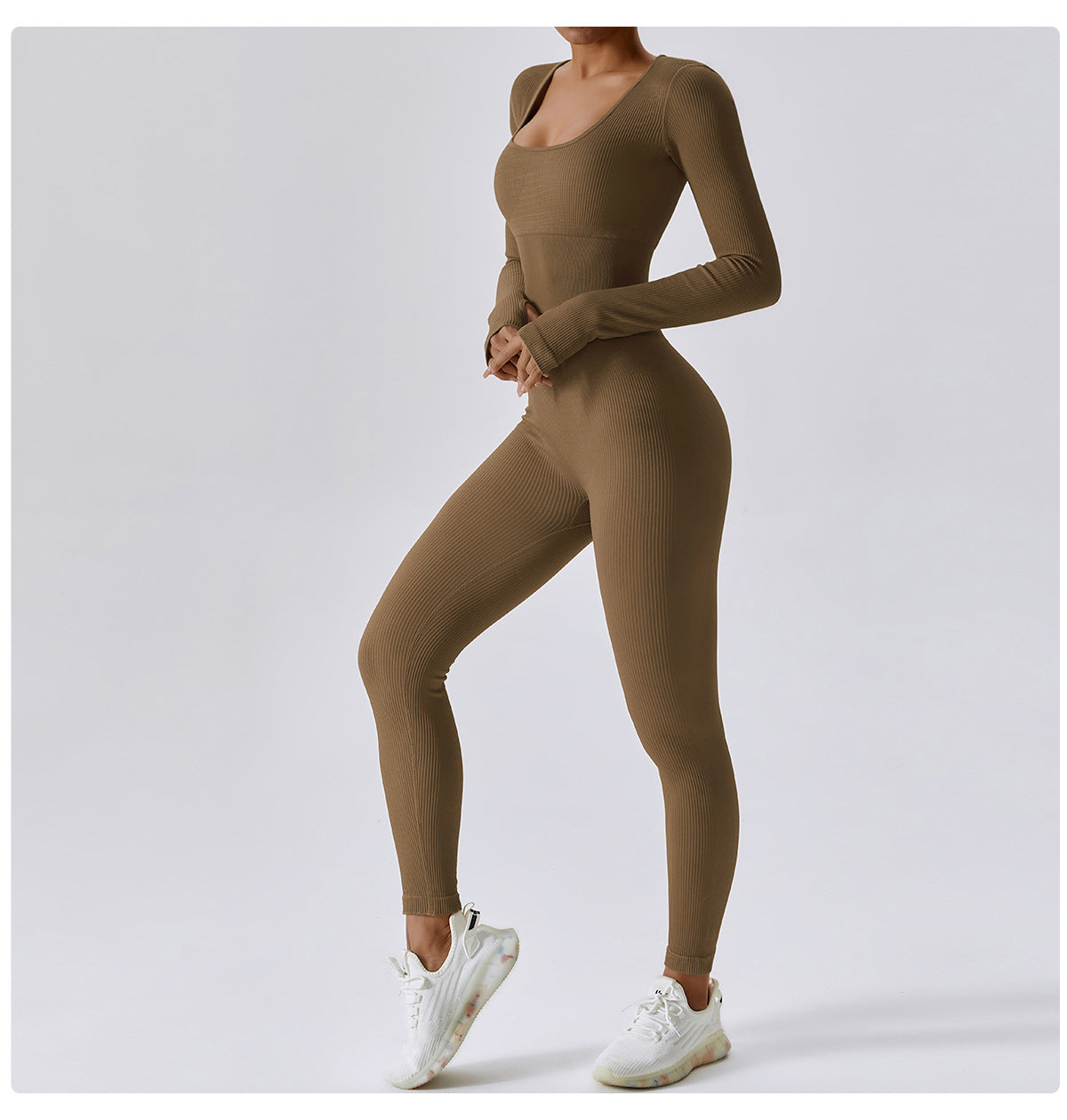 Bodysuit Women Seamless Jumpsuit Long Sleeved Pants Yoga Fitness One-piece Suit High Waist Hip Lifting Jumpsuit