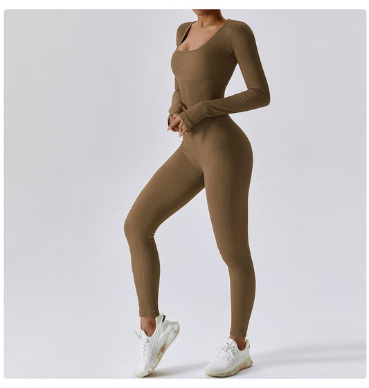 Bodysuit Women Seamless Jumpsuit Long Sleeved Pants Yoga Fitness One-piece Suit High Waist Hip Lifting Jumpsuit