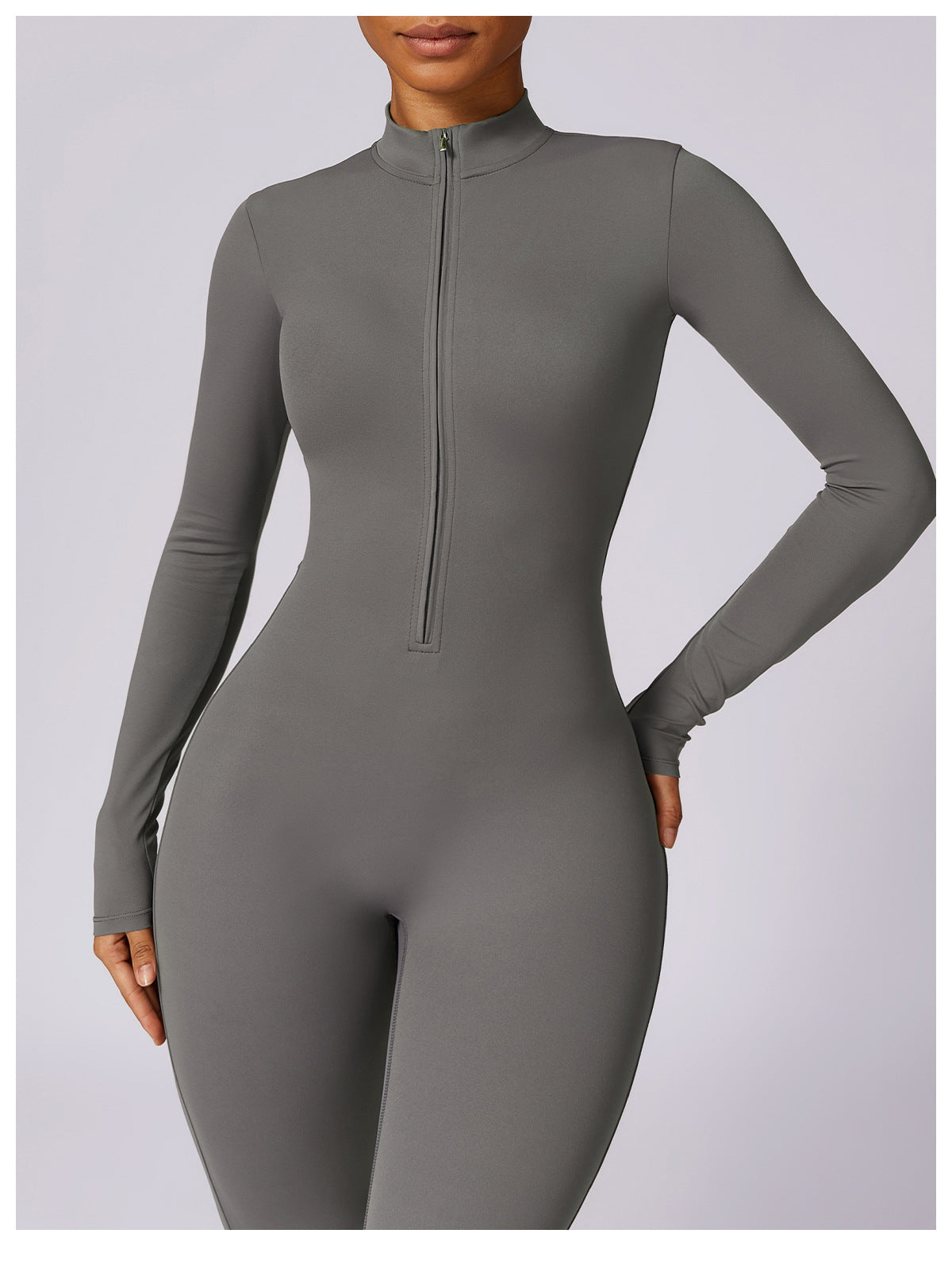 Bodysuit Women Jumpsuit Zipper Long Sleeved Solid Color One-piece Suit Yoga Sports Tight Fitting Breathable Jumpsuit