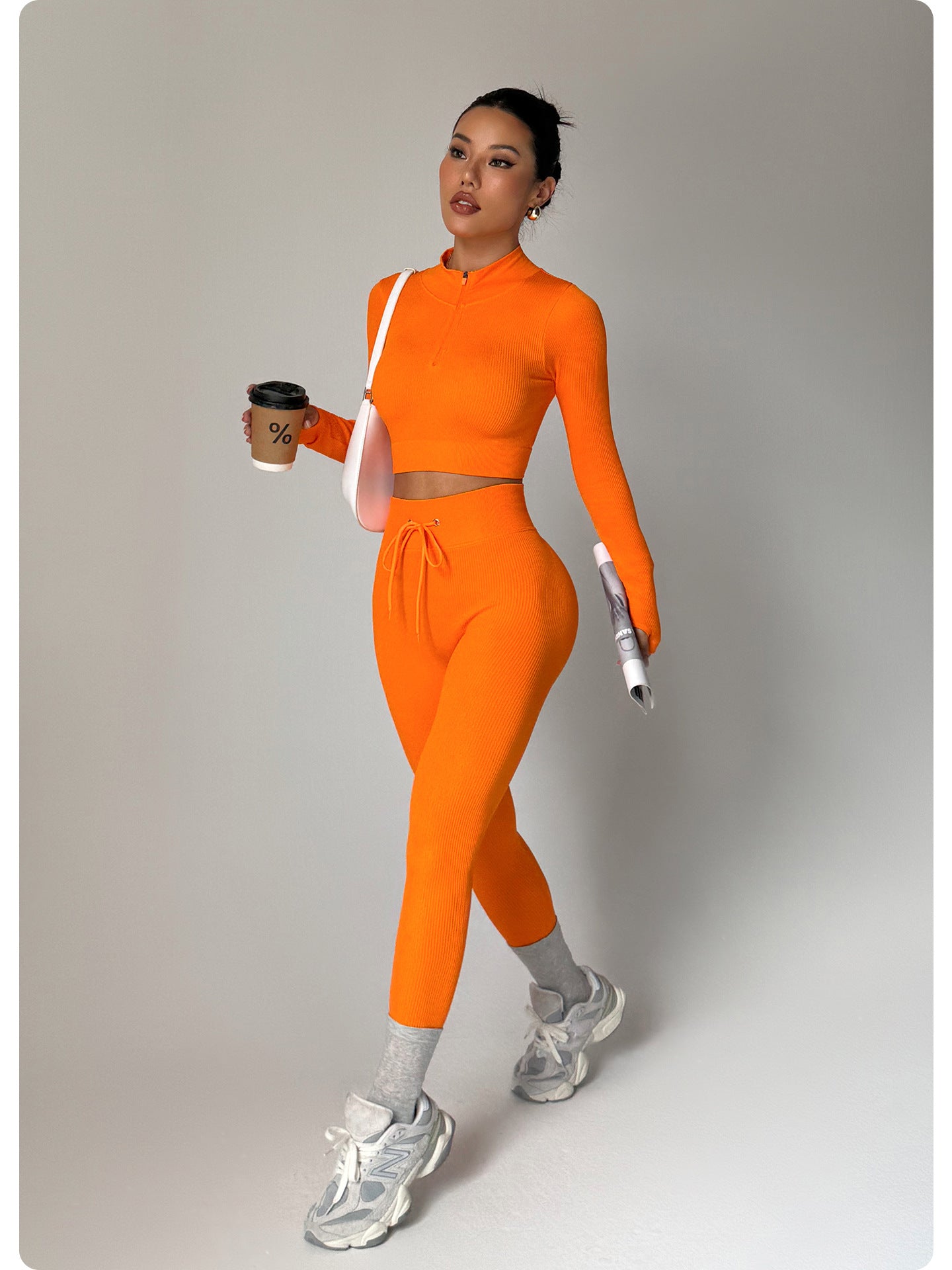 Seamless Yoga Suit Long Sleeved Zipper Tight-fitting Suit Women Fitness Running Yoga Two-piece Set
