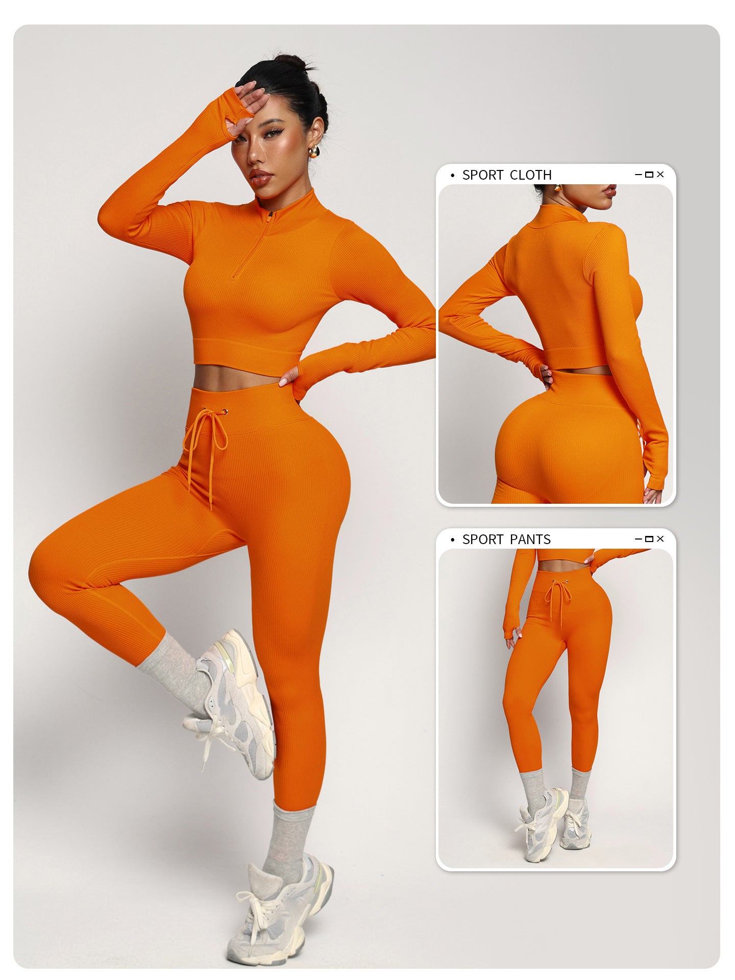 Seamless Yoga Suit Long Sleeved Zipper Tight-fitting Suit Women Fitness Running Yoga Two-piece Set