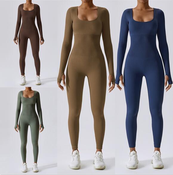 Bodysuit Women Seamless Jumpsuit Long Sleeved Pants Yoga Fitness One-piece Suit High Waist Hip Lifting Jumpsuit